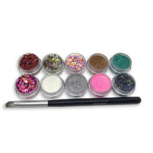 Load image into Gallery viewer, Glitter Starter Kit - 10 glitters and the Wildflowers Scrubby Brush
